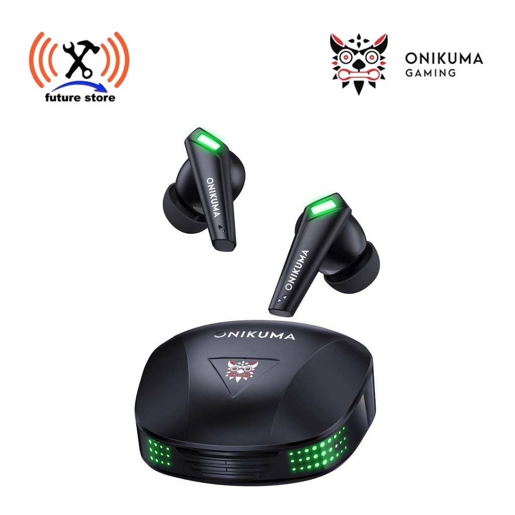 ONIKUMA T308 Headset Bluetooth TWS Gaming Earphone Kedap Suara Headphone - Black green LED BERGARANS
