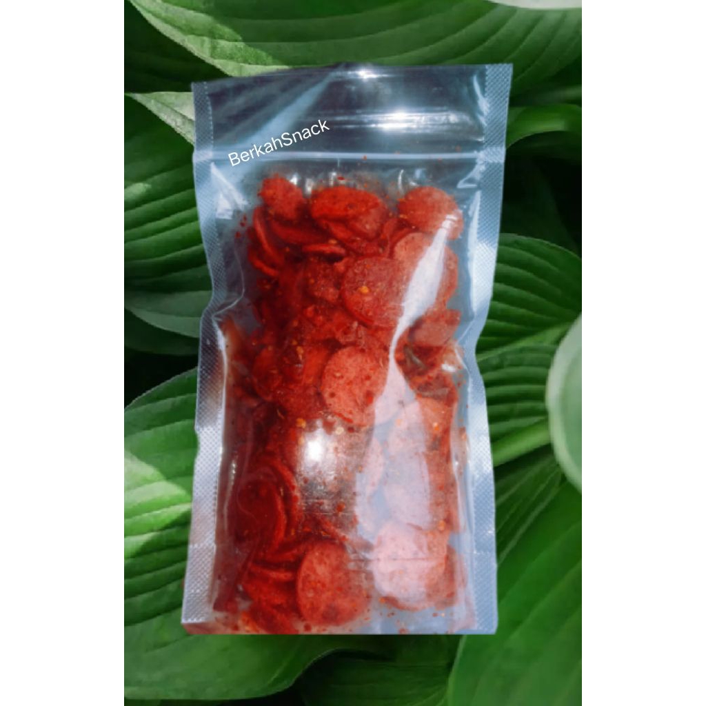 

SOSRENG SOSIS GORENG KEMASAN 100GR PEDAS DAUN JERUK,ORIGINAL ASIN GURIH.BELI 10 PCS GRATIS 100GR