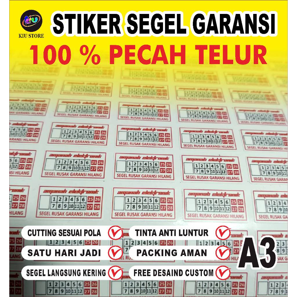 

( A3 ) CETAK STIKER SEGEL GARANSI 100% PECAH TELUR