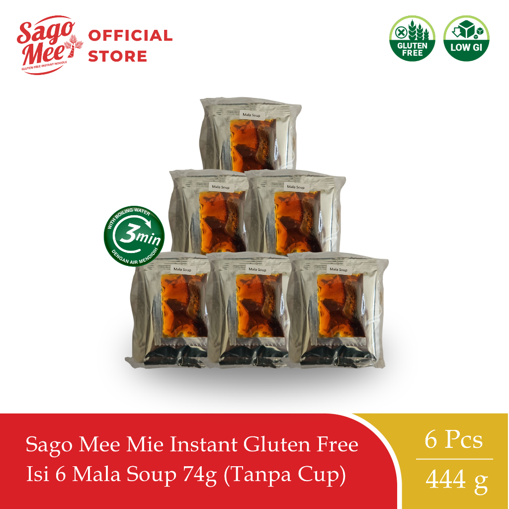 

Sago Mee Gluten Free Mie Instan Cup Kuah No MSG Rasa Mala Soup 74g Isi 6 (Tanpa Cup)