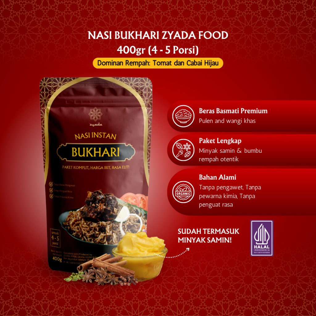 

ZYADA Nasi Bukhari Instan Beras Bumbu Minyak Samin 400gr (4-5 Porsi)