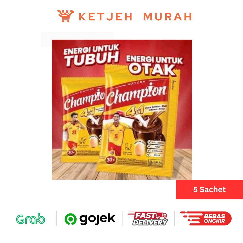 

Mayora Champion Minuman Serbuk Rasa Cokelat 4in1 1 Renteng isi 5 Sachet