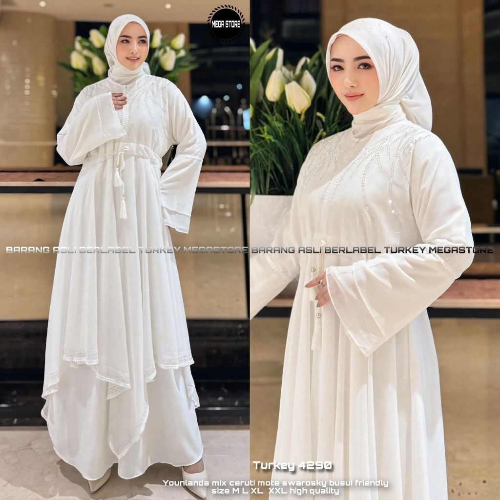 Abaya Putih Jumbo Turkey Wanita Muslim Style Terbaru Gamis Lebaran Turki Best Seller