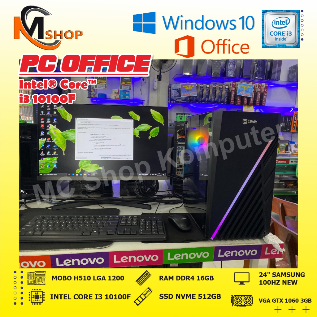PC Rakitan CPU Komputer Core i3 10100f Gen 11 with SSD NVME 512GB | RAM DDR4 16GB | For Admin dan Of