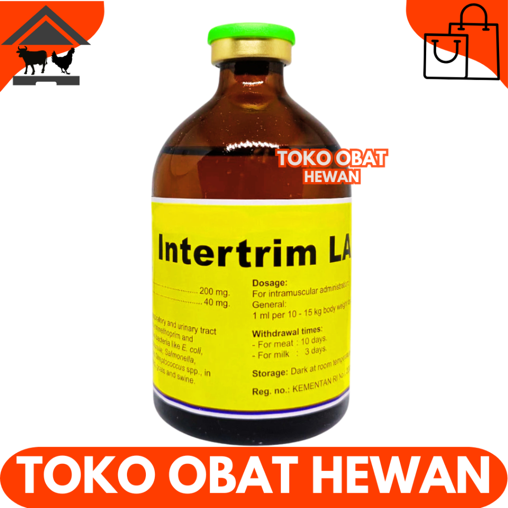 INTERTRIM LA 100ML - Obat Hewan Infeksi Spektrum Luas Long Acting - Obat Diare Hewan Sapi Kambing