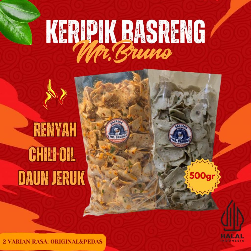 

Keripik Basreng Pedas Chili Oil Daun Jeruk Taburan Kacang 500gram