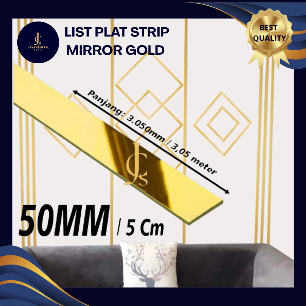 LIST INTERIOR DEKORASI - LIST PLAT MIRROR GOLD 50 MM x 3050 MM