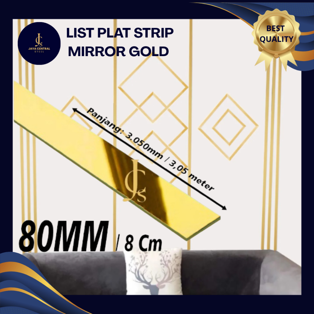 LIST INTERIOR DEKORASI - LIST PLAT MIRROR GOLD 80 MM x 3050 MM