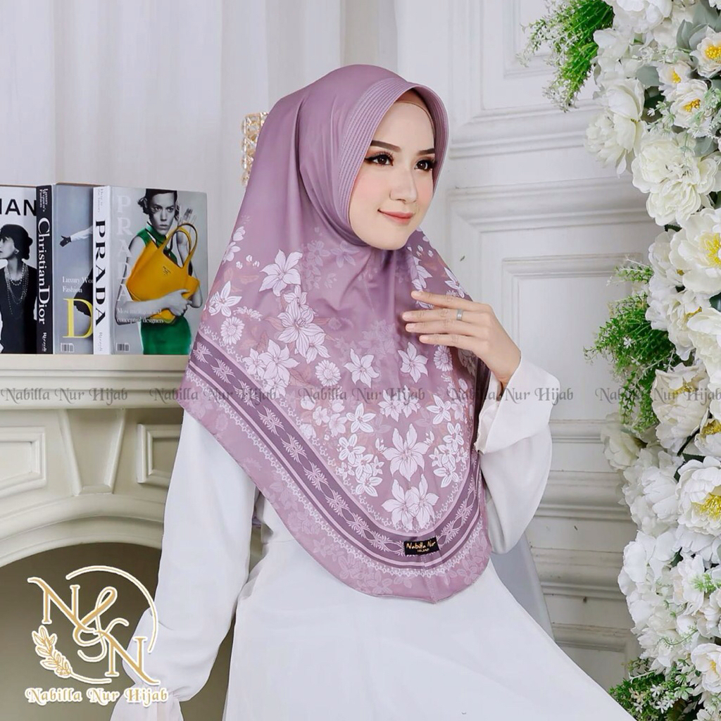 Nabillanur - Hijab jilbab kerudung instan bergo motif bunga printing Jersey premium