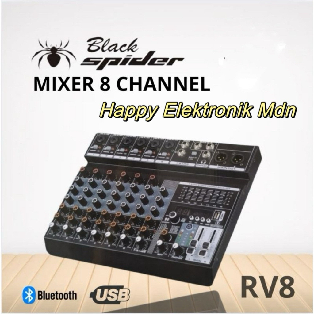 MIXER BLACKSPIDER RV 8 EFFECT 99 DSP ORIGINAL 8 CHANNEL MIXER audio Blackspider Mixer 8 channel Blac