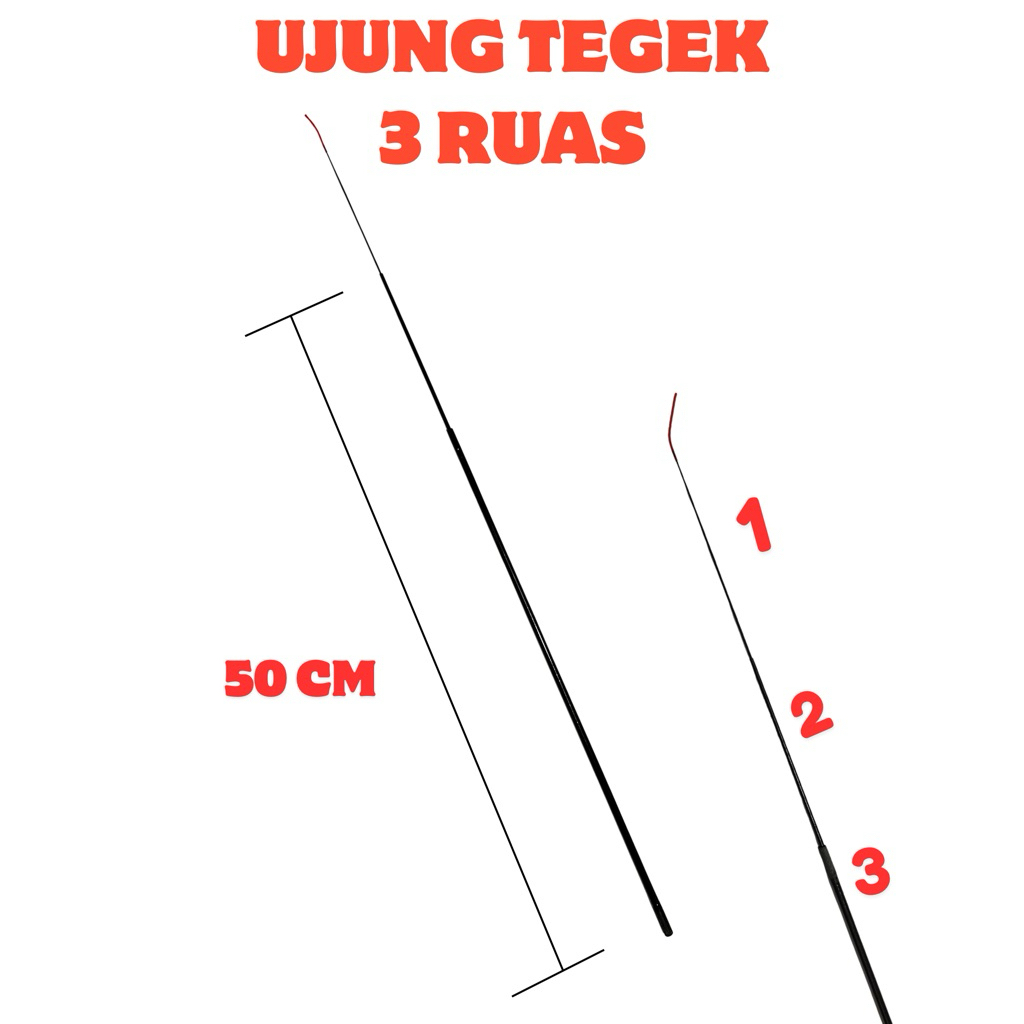 Ujung Ruas Joran Tegek / Pole Panjang Ukuran 60 cm 3 Ruas Bahan Carbon