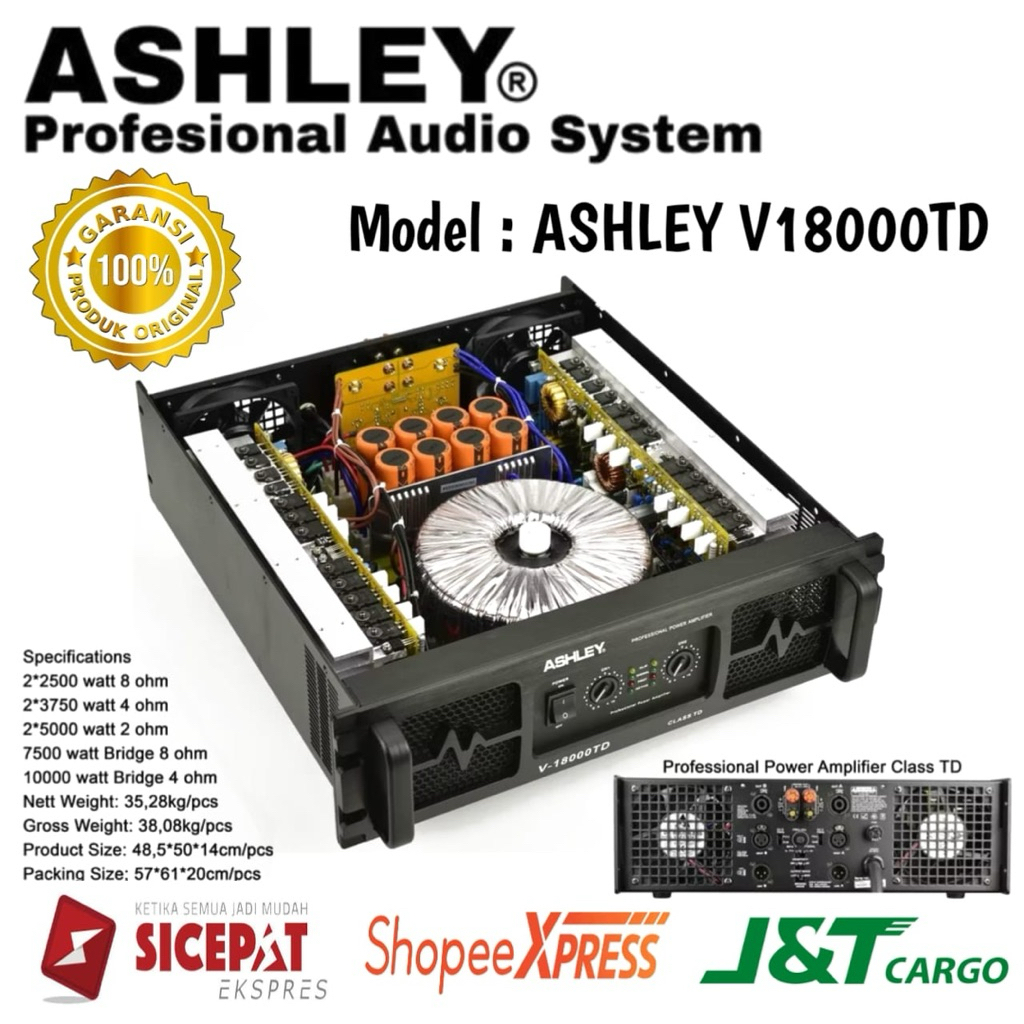 Power Amplifier Ashley V18000td Original Power amplifier Ashley 2 Channel Class TD