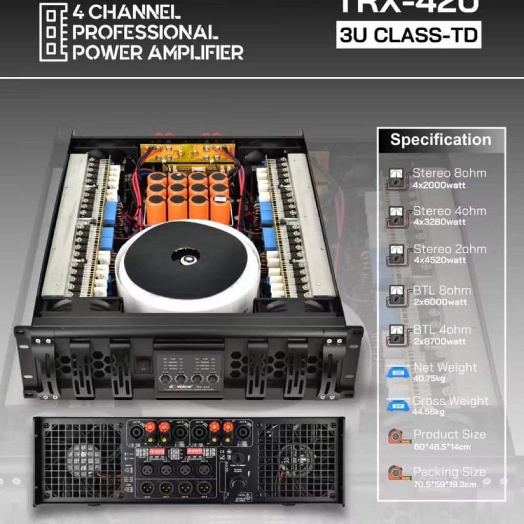 Power Amplifier dBvoice Trx 420 Original Power amplifier dbvoice 4 Channel Class TD