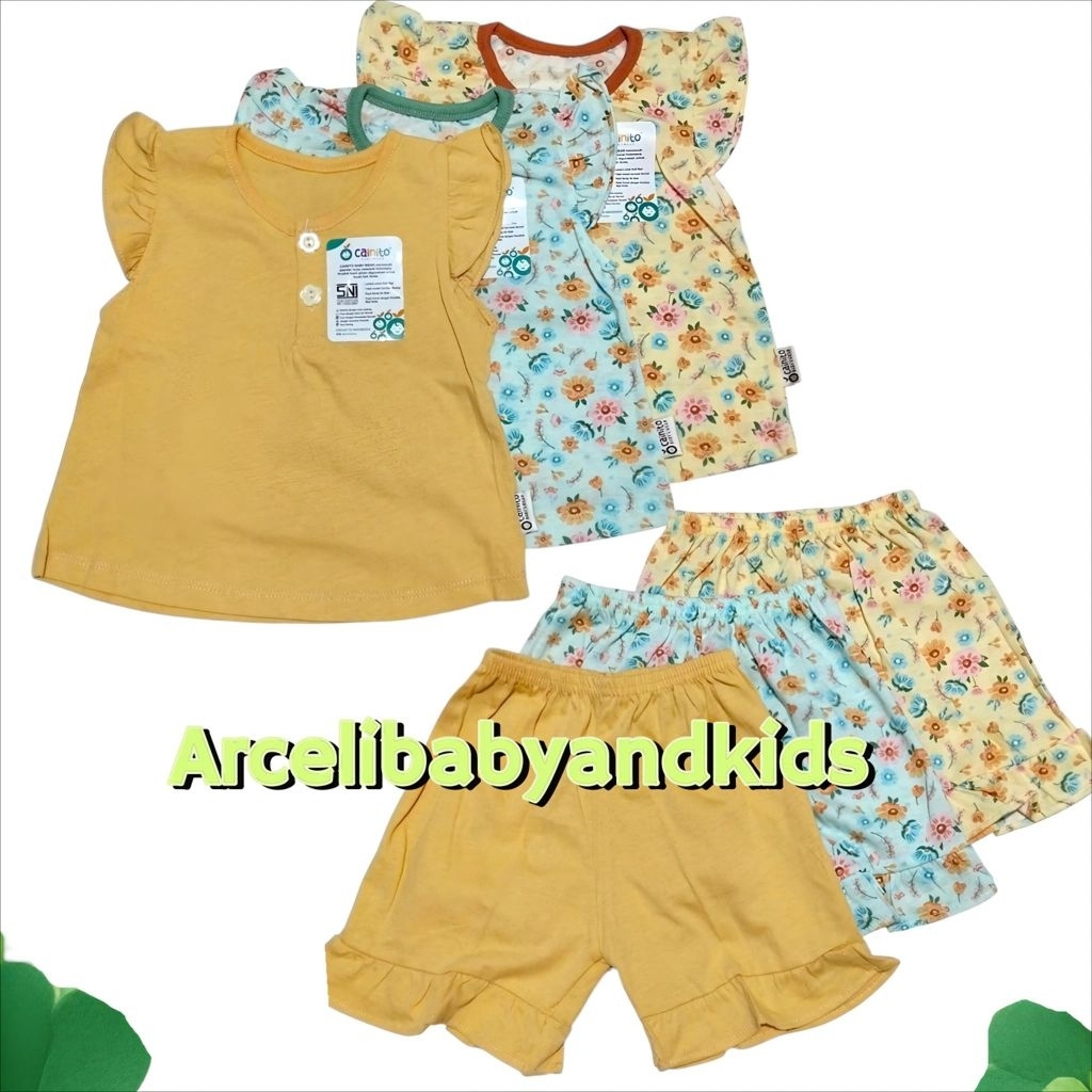 CAINITO 1pcs setelan anak lengan pendek model rample motif dan polos size S M L 0-12 bulan
