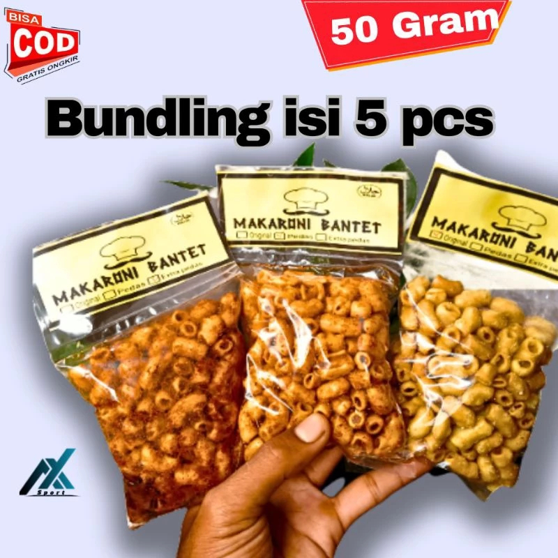 

PAKET BUNDLING ISI 5 PCS MAKARONI MAKARONI BANTET BANTAT PEDAS 50 GRAM KHAS TASIKMALAYA