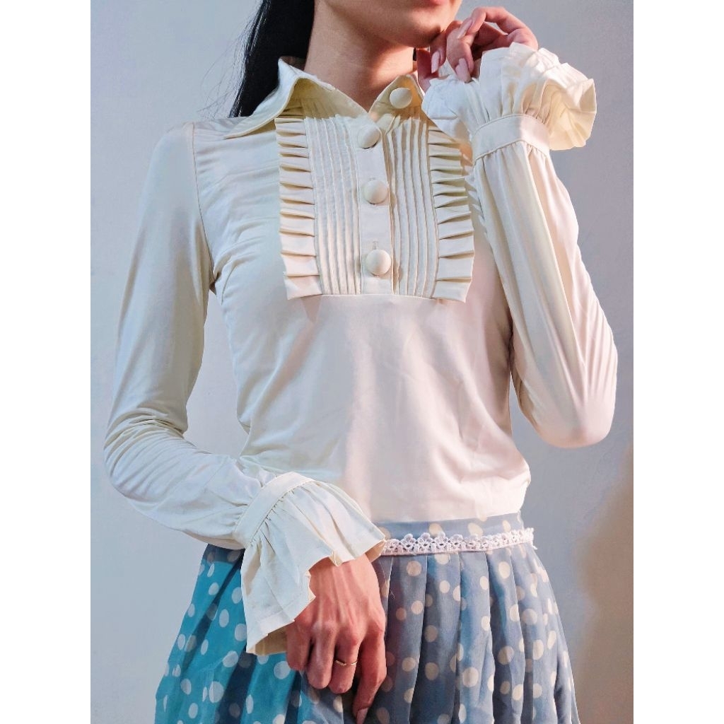 Kemeja Ruffle Wanita - Cream [Preloved]
