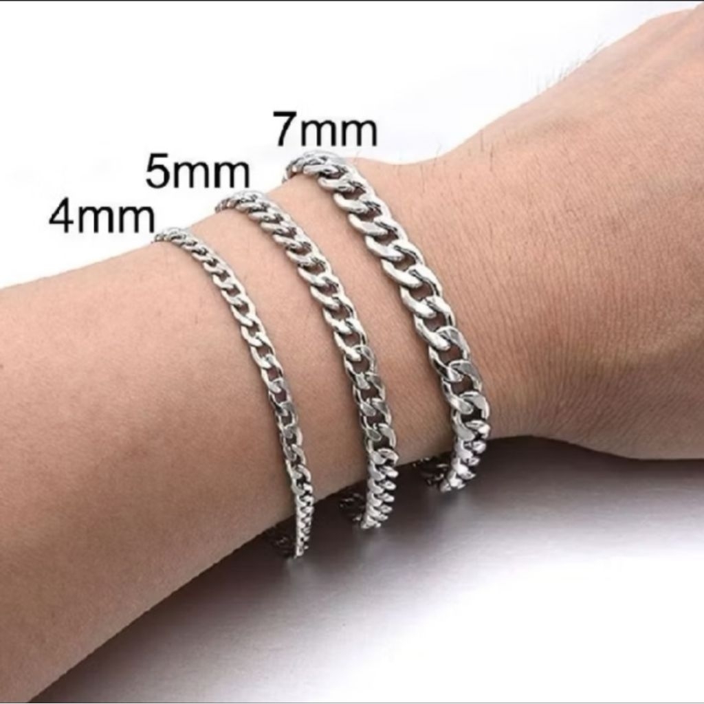 Gelang Tangan Pria Wanita Rantai Titanium Silver Model Rantai Jalin Jarang nk Simple Style Bracelets