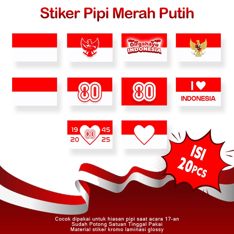 

Stiker Pipi Merah Putih 20 Pcs / Sticker Bendera Pipi / Stiker Tempel Pipi Kualitas bagus