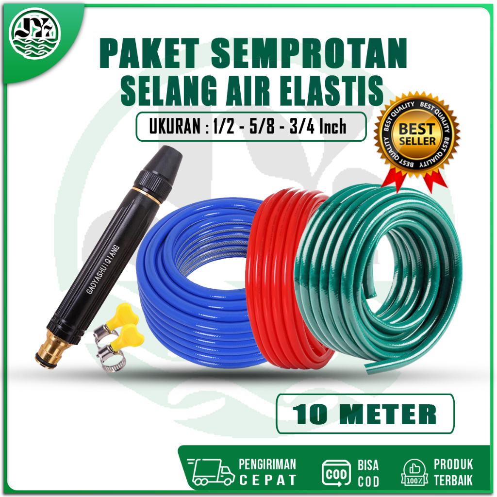 SEPAKET SEMPROTAN HITAM SELANG AIR1/2 5/83/4INCH10METERSELANGELASTISDOPSELANGTAMANPERKEBUNANJETSPRAY