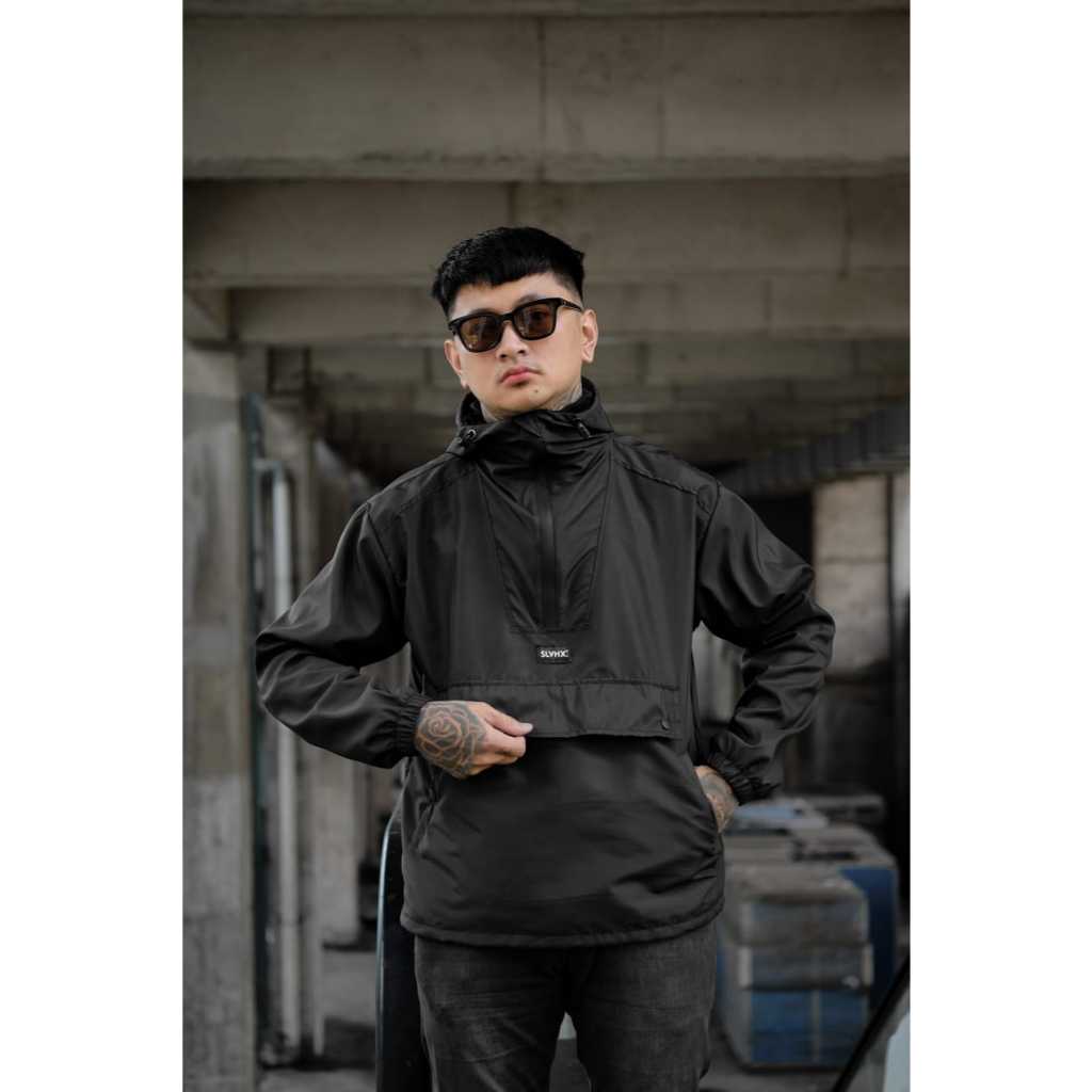 Jaket Pria - Jaket Parasut Cagoule Hitam Polos Waterproof Windbreakers Original Salvio Hexia