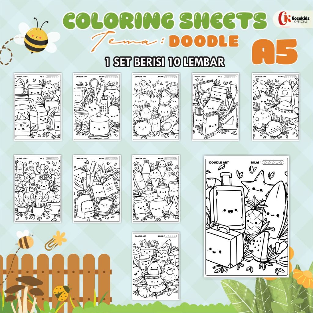 

Lembar Mewarnai Anak TEMA DOODLE - Coloring Sheet For Kids Ukuran A5 - 1 Set Isi 10 Lembar
