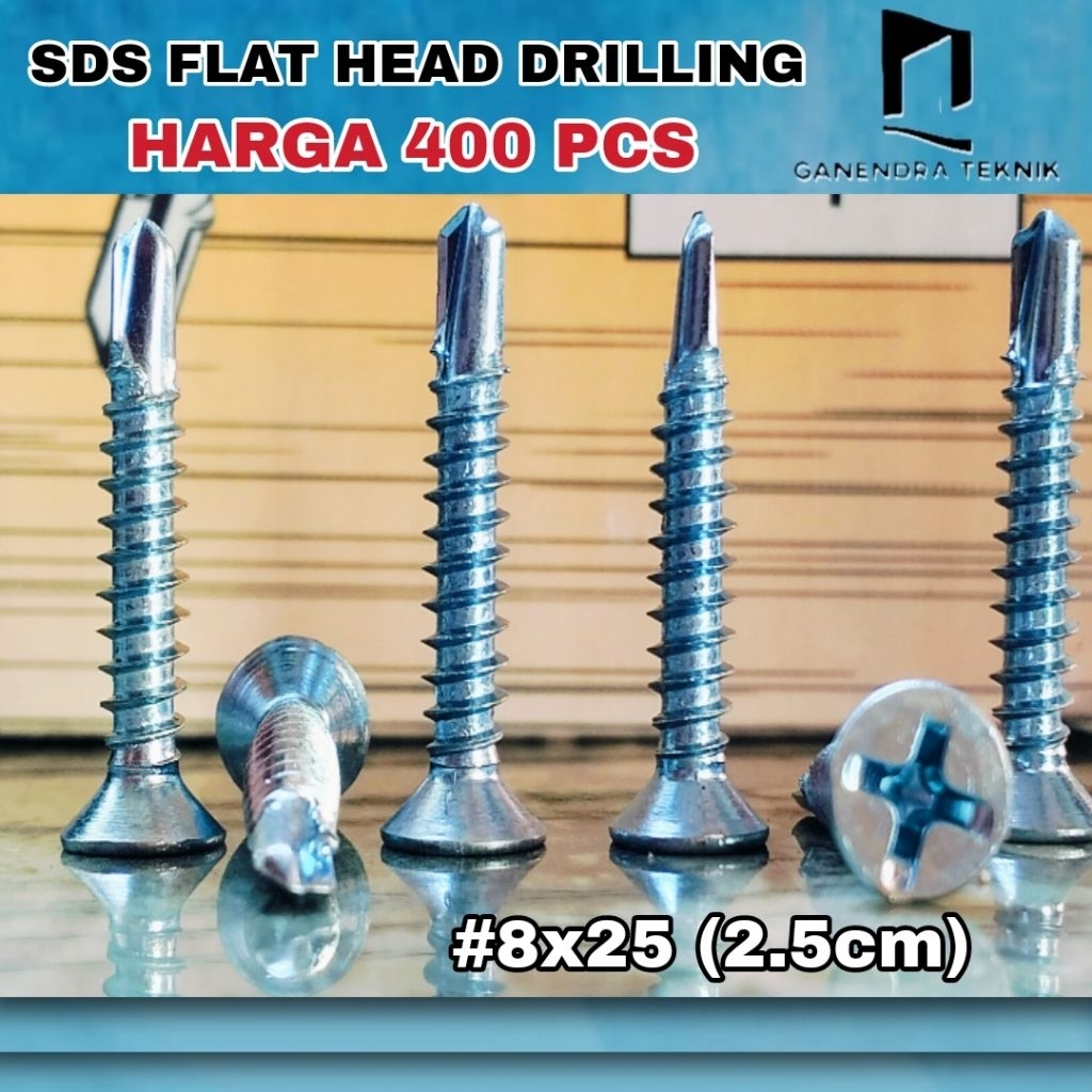 400 Pcs Skrup Sekrup Sds Drilling Roofing Baja Ringan 8x25 (2.5cm) Per 400Pcs