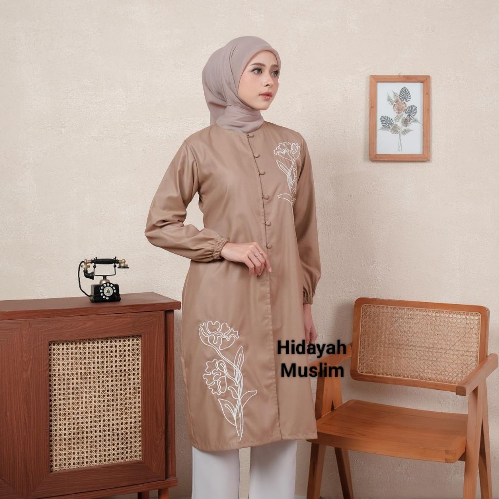 Atasan Tunik Namera Wanita Bordir Tunik Bordir Jumbo Motif Bunga Bahan katun Toyobo Fodu