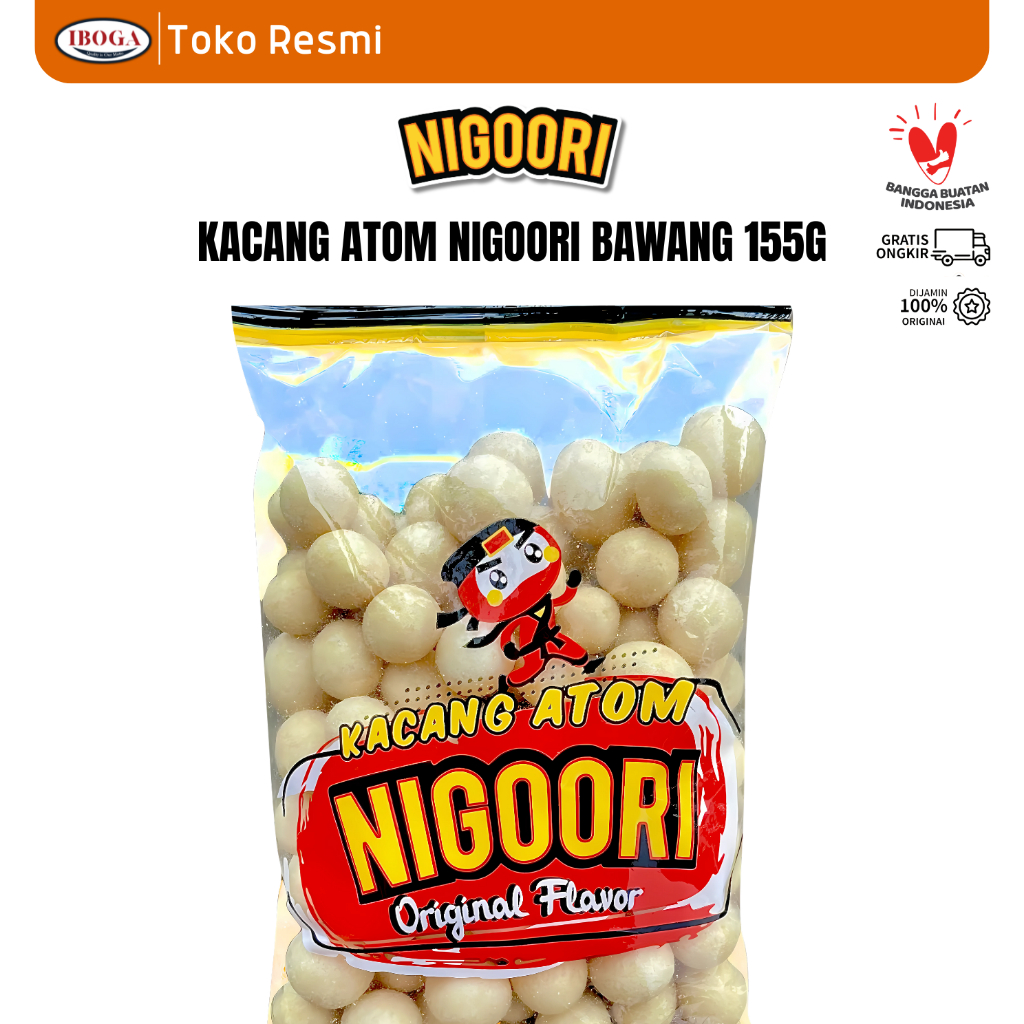 

Snack camilan kacang atom gurih original bawang NIGOORI kemasan 155g
