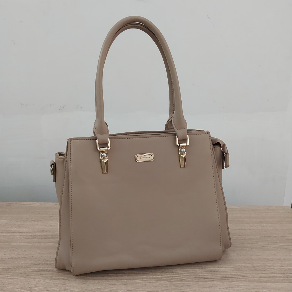 PRELOVED Elizabeth Tas Pesta Wanita Mewah HandBag Kondangan Elegan Cantik Polos Warna Krem Cream