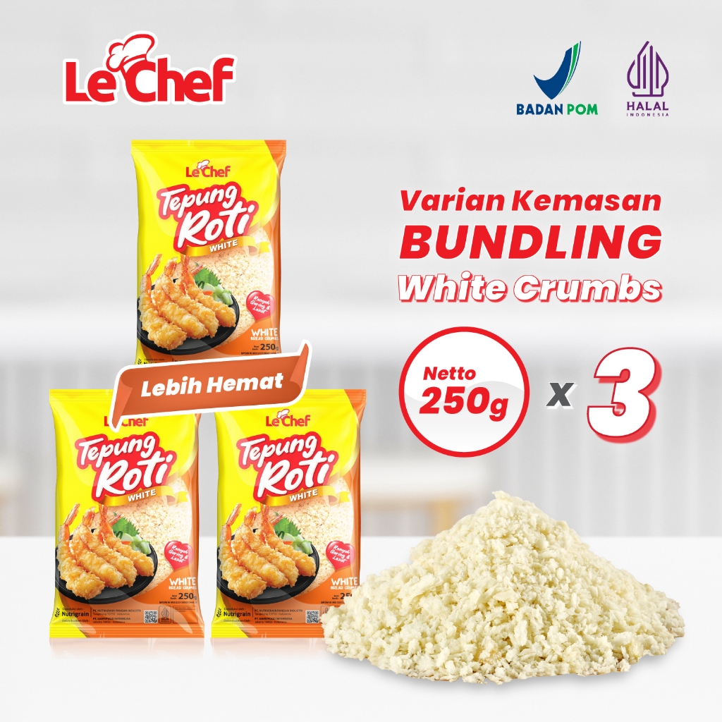 

LE CHEF - Tepung Roti Putih Tampilan Lebih Cerah, Renyahnya Tetap Juara! 250gr x 3