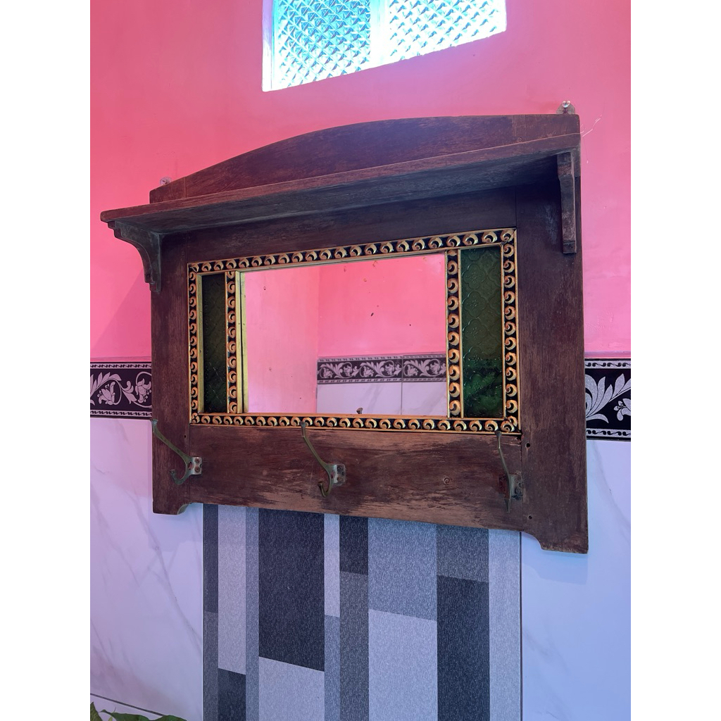 Cermin Dinding Hias / Kapstok Klasik Jadul Tua Antik Bahan Kayu Jati