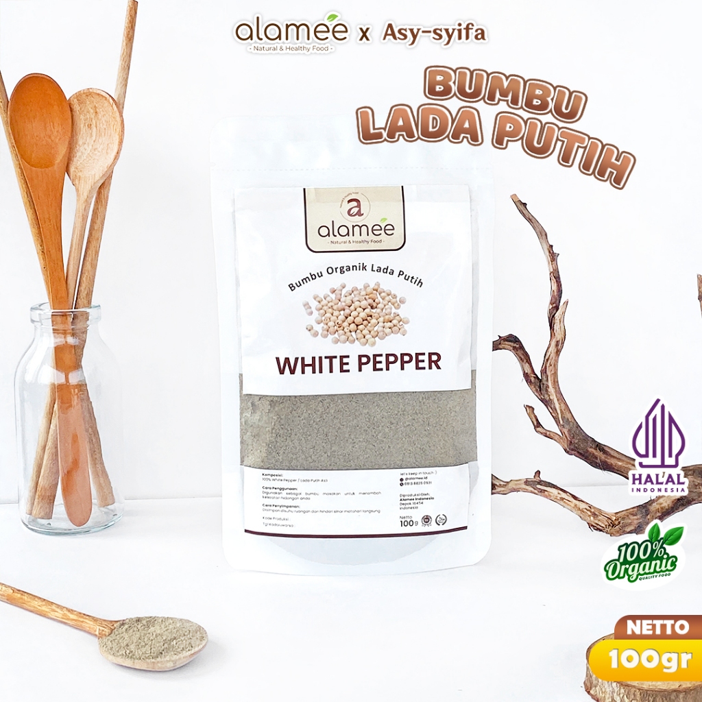 

ALAMEE Lada Putih Bubuk White Pepper Powder Merica Whitepepper Bumbu Dapur Masak Instan Asli 100g