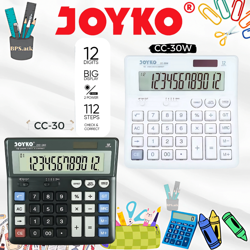 

JOYKO Calculator / Kalkulator CC-30/ CC-30W 12 Digits Check & Correct Kalkulator Sekolah / Kantor