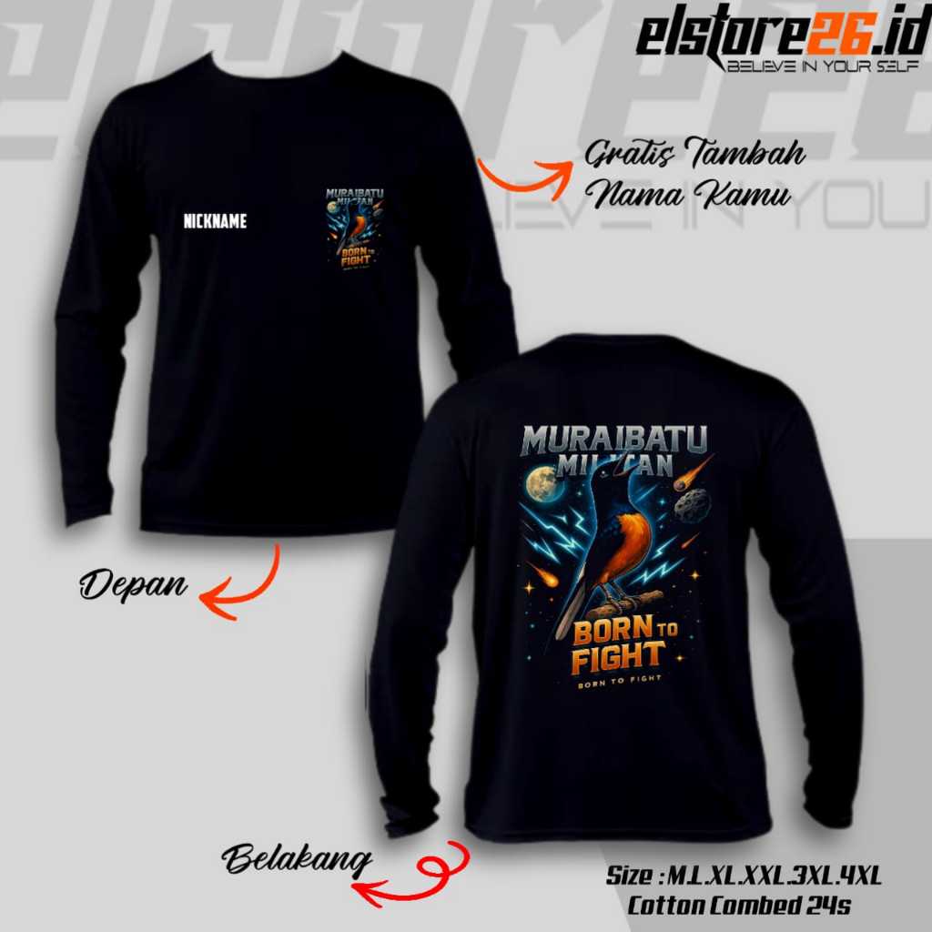 ELSTR26 Baju Kaos MURAI BATU  | Free Tambah Nama Kamu | Kaos Lengan Panjang Kicau Mania | Baju Burun