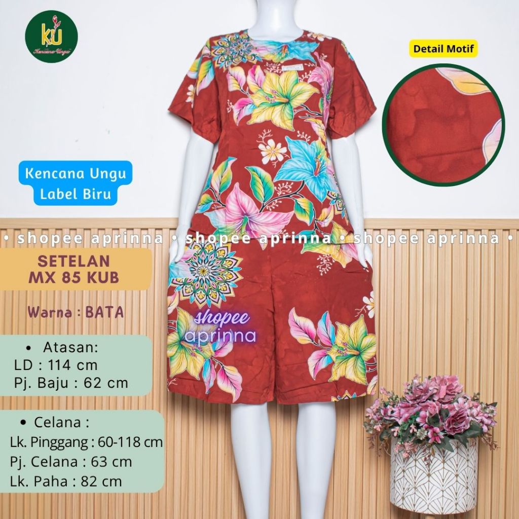 COD MX 85 & RC 69 KUB Setelan Celana Kulot Batik Kencana Ungu Jumbo Label Biru Baju Santai Tidur Wan