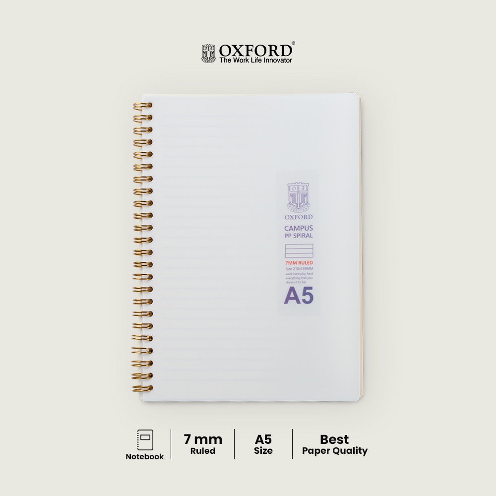 

Oxford Notebook Spiral Ukuran A5 Line Isi 80 Lembar – Notebook Spiral Hardcover PP Transparan Putih
