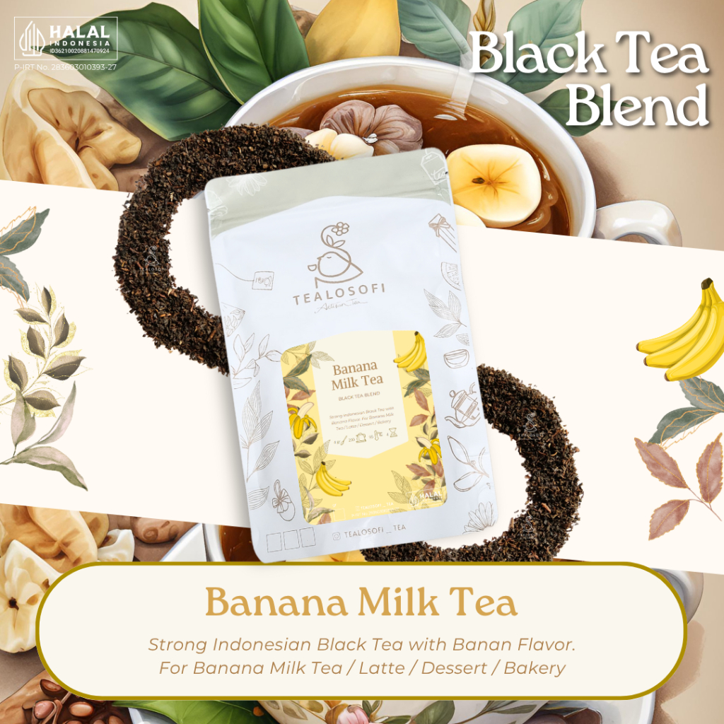 

Banana Milk Tea Based - Dasar Teh Susu Rasa Pisang - Artisan Tea Blend Tealosofi Black Tea