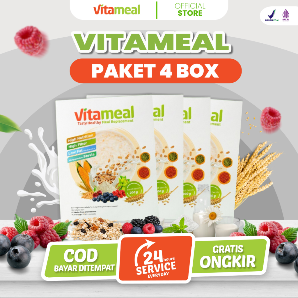 

[ PROMO ] PAKET 4 BOX - Vitameal Herbal Diet Multigrain Cegah Diabetes Hipertensi Gerd VITAMIL DIET
