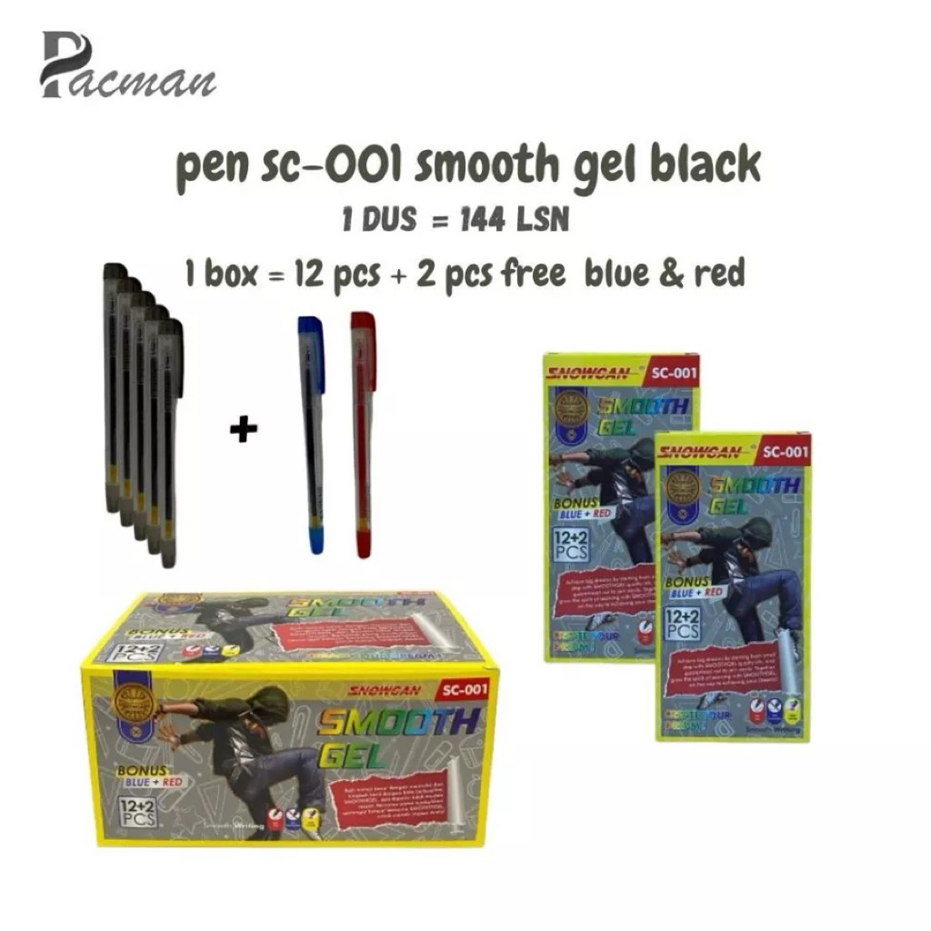 

[Isi 12+2] Pulpen SC-001 Smooth Gel Pen - Hitam / Biru / Merah