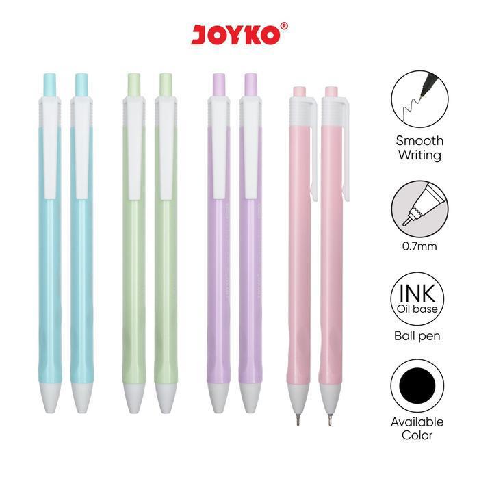 

(1 PACK/12 PCS) PULPEN BALL PEN JOYKO BP-342/PULPEN TINTA HITAM COVER WARNA PASTEL