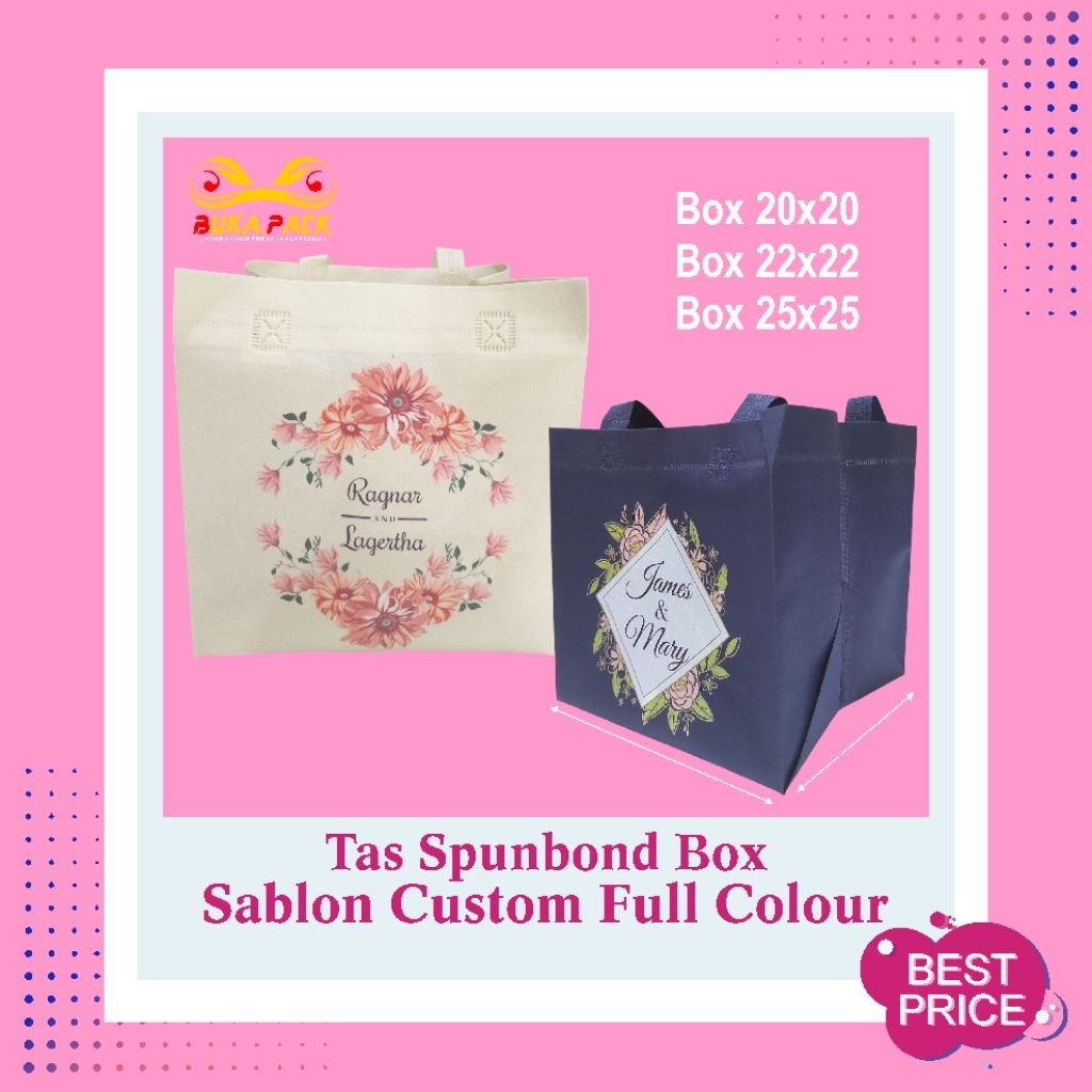 

Tas Ulang Tahun | Souvenir Pernikahan | Tas Box Makanan Tas Spundbond Sablon Custom Box 20, 22, 25 Sablon Full Colour