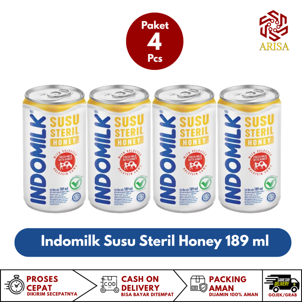 

Paket Quartet Indomilk Susu Steril Honey 189ml, Susu nya Riil Faedah nya Riil