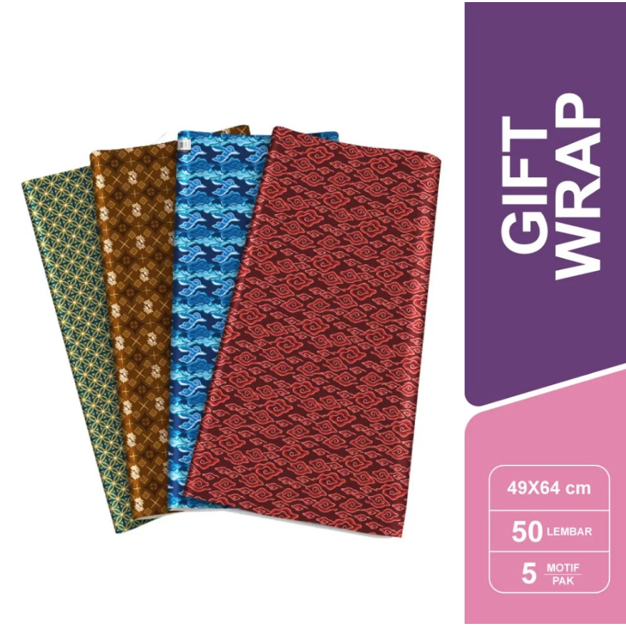 

[PACK/50LBR] Sidu - Kertas Kado Batik Bermotif 5 Motif / Gift Wrapping Paper