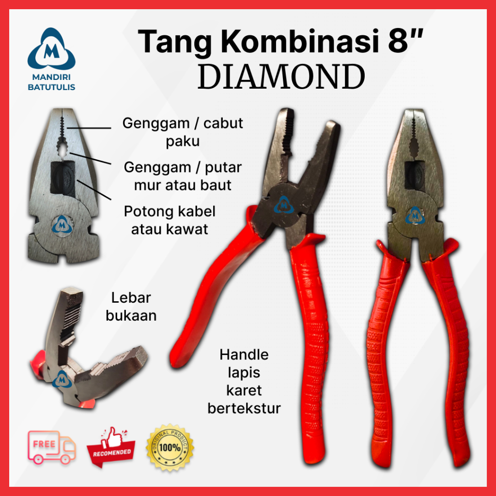 Tang Kombinasi Diamond 8" Inch - Tang Potong Buaya - Tang Side Cutting