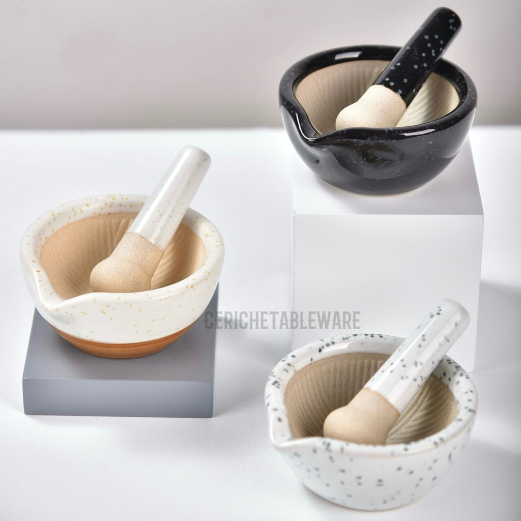 Ceriche Cobek & Uleg Keramik Mortar Mini / Lumpang Mortar Keramik Mini SNI / Kitchenware