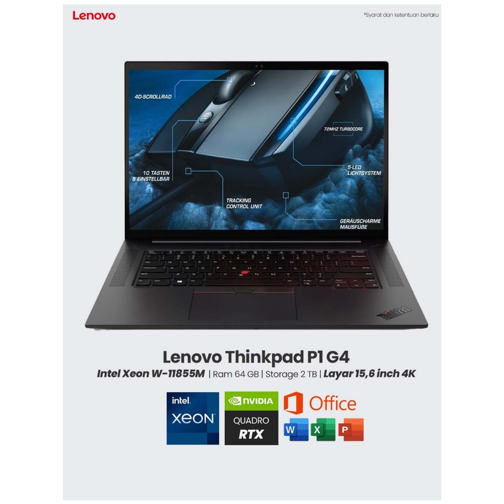 Laptop Workstation Lenovo Thinkpad P1 Gen 4 Intel Intel Core i7 Gen 11 Ram 64 GB SSD 3 TB GPU Nvidia