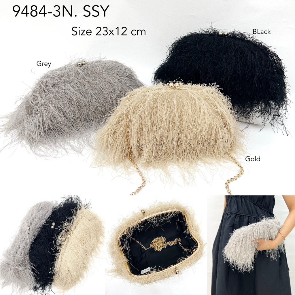 Clutch Pesta Bulu Handbag Fur Bag Selempang Tas Bulu Kondangan Wanita   9484-3N