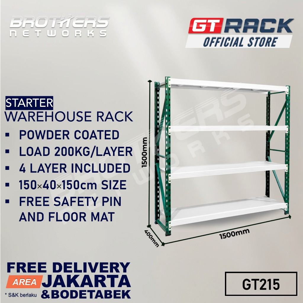 RAK GUDANG BESI GT-RACK GT215 4 SUSUN 1.5METER - PANJANG 1.5M LEBAR 40CM - UTK ARSIP BUKU PERPUSTAKA