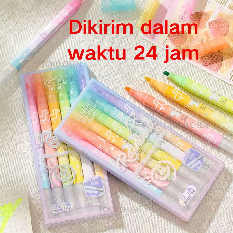 

6 PCS - Erasable Highlighter / Multipurpose Stabilo Yang bisa dihapus / Stabilo Pastel / Aesthetic Highlighter