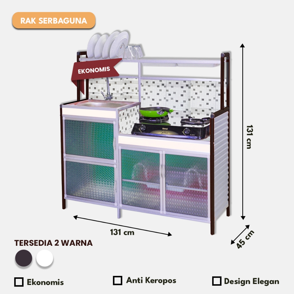Rak Serbaguna Kompor & Wastafel dengan Kitchen Sink dan Rak Piring Full Keramik & Kaca